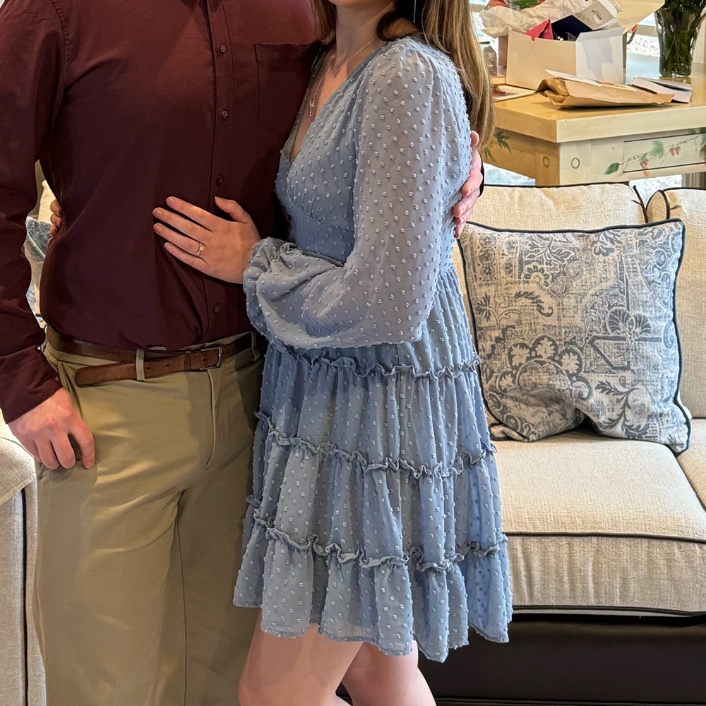 Altar'd State Light Blue Polka Dot Long Sleeve Dress